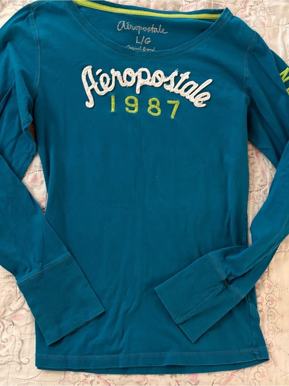 Aeropostale Y2k Teal 1987 Logo Long Sleeve Top